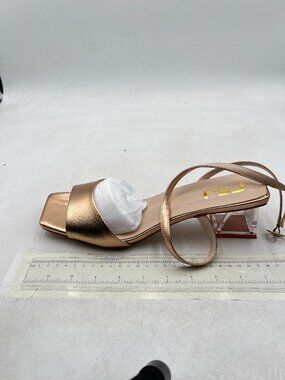 FSJ Gold Metallic Square-Toe Strappy Sandals with Clear Heel